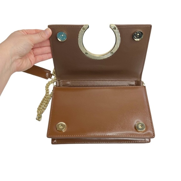 Faux Leather Brown Structured Gold Tone Horseshoe Chain Purse - Picture 13 of 13